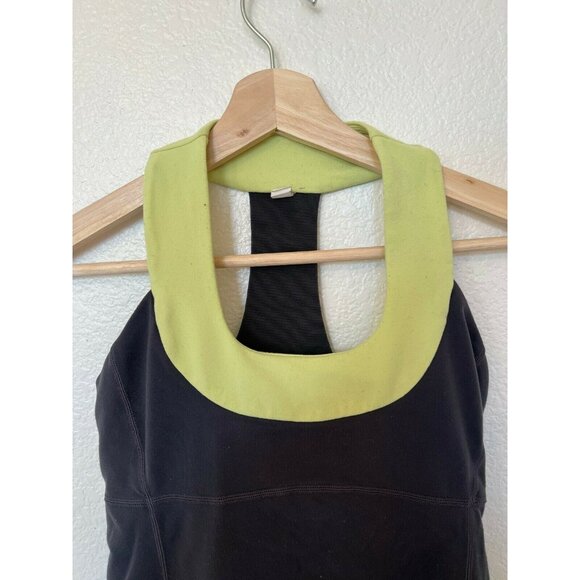 Lululemon Womens Racerback Tank Top Size 4 Black Yellow Stretch Lightweight Gym - Picture 2 of 7